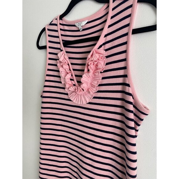 Crown & Ivy Pink & Navy Striped Sleeveless Dress With Ruffle Neckline S - Picture 4 of 6